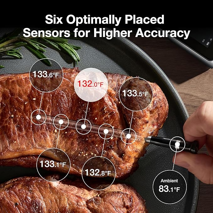 Sync WiFi Wireless Meat Thermometer Digital, 2 Probes, Smart Base, LCD Display, Unlimited Range, Bluetooth 5.4, Improved Stability, NIST-Certified Accuracy, BBQ, Grill, Smoker, Oven, Kitchen