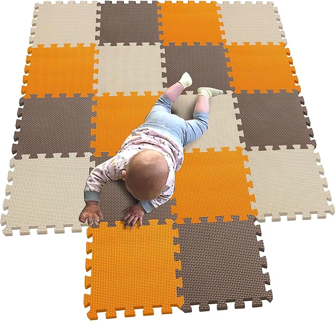 MQIAOHAM® 18 Pieces Puzzle Play Mats, Soft Baby Play Mat, Kids Interlocking Foam Floor Tiles, Toddlers Carpet Playmats G301018-102106110