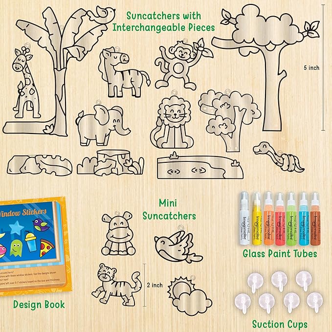 Imagimake Window Art Jungle Suncatcher Kit | Kids Crafts Supplies | Girls Toys Age 6-8 | Arts and Crafts for Kids Ages 8-12 | Creative Fun Craft Kit | Gifts for 5 Year Old Boys & Girls