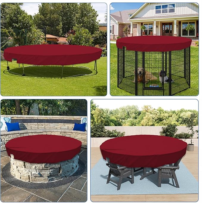 ECOOPTS 7 ft Waterproof Round Polyester Pool Cover for Above Ground Pools, Swimming Pool Cover Protector Winter Safety Cover (Red)