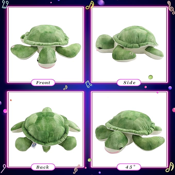 Glow Guards 14'' Light up Musical Sea Turtle Stuffed Animal Ocean Life Soft Plush Toy Pillow with Lullabies LED Night Lights Singing Children's Day Birthday Gifts for Toddler Kids