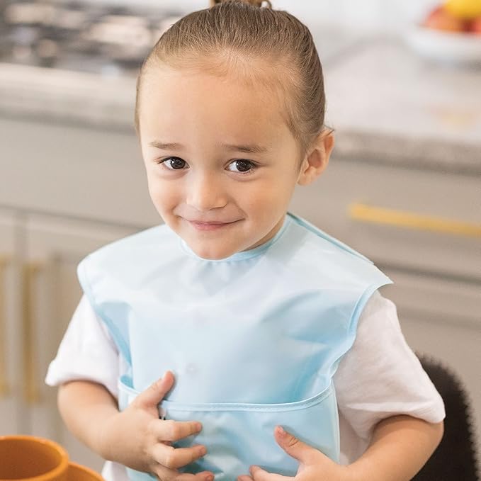 Tiny Twinkle Mess Proof Baby Bibs for Eating - Waterproof, Wipeable Bibs - Toddler Bibs - Travel Friendly - PFAS, PVC, BPA, Phthalate Free - Baby Food Bibs (3 Pack,Sage, Charcoal)