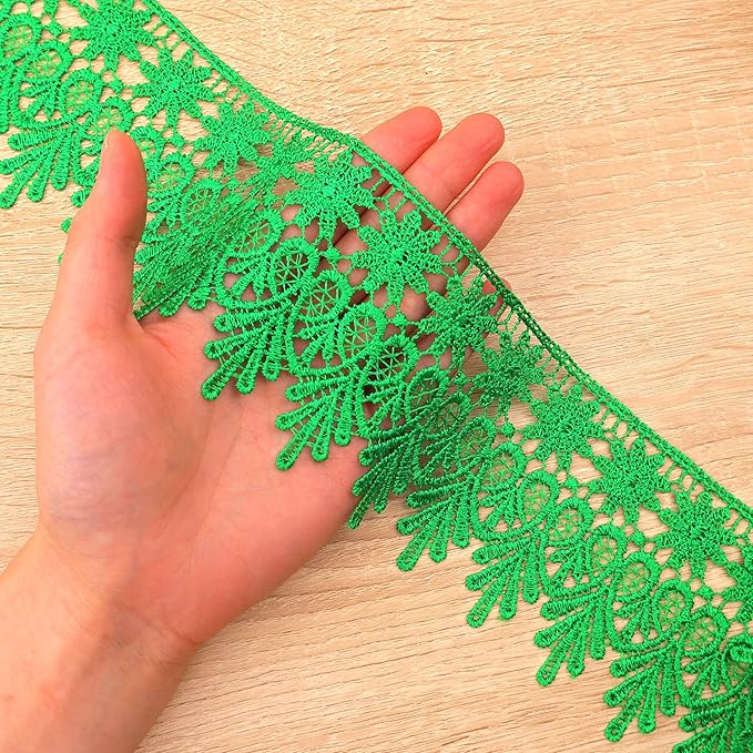 GXTIZAS Lace Trim 5 Yards Wide Venise Lace Ribbon Embroidered Edge Trim for Sewing Crafts Pillow Case(Christmas Green)