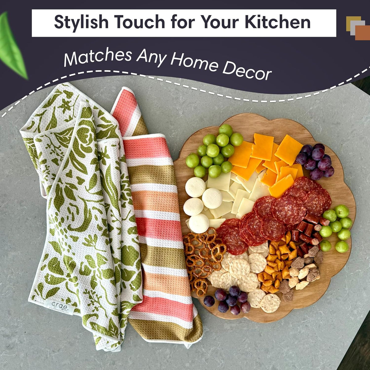 2 Double Sided Microfiber Hand Towels, 17x27 Inches Waffle Design Kitchen Towels Set, Durable & Soft Fast Drying Hand Wash Cloth and Dishcloth for Everyday Use at Home (Pat & Tricky- Green/Cream)