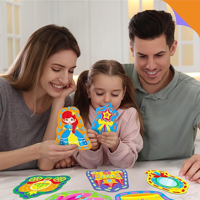 9 Pieces Kids Lacing Cards, Double Sided Sewing Cards in 9 Princess Theme Cards with 9 Colorful Laces, Imagination Development Lacing Toys Games for Children Educational and Learning Activity