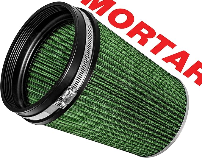 Mortar Aftermarket Auto Air Filter – 6 In Flange ID Car Enthusiast Class Universal Cold Air Intake Gulps in More Air for More Engine Power & Passionate Induction Sound, Length 8 In, Green