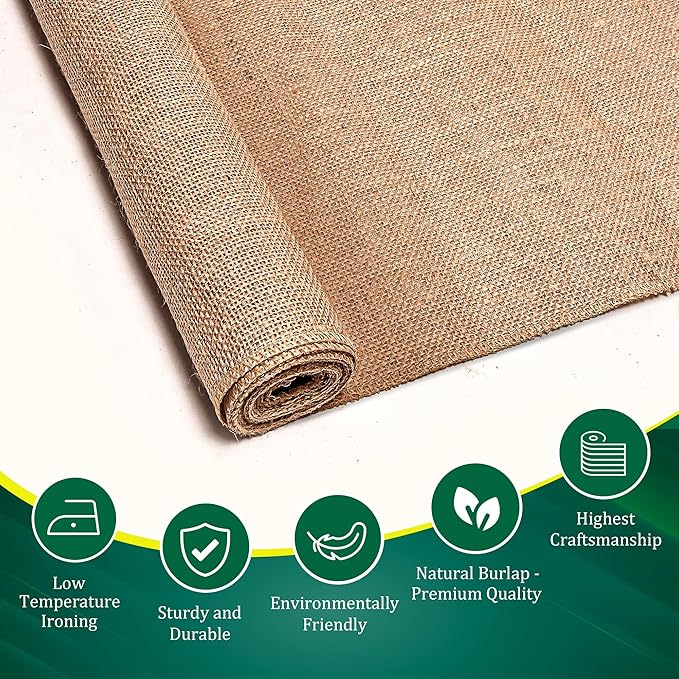 Burlap Table Runners (Pack of 6) – 14”x 108” - No-Fray Finished Edge Premium Quality Natural Table Runner – No Odor, Eco-Friendly Burlap Runner, Perfect for Rustic Table Decor and Other DIY Crafts