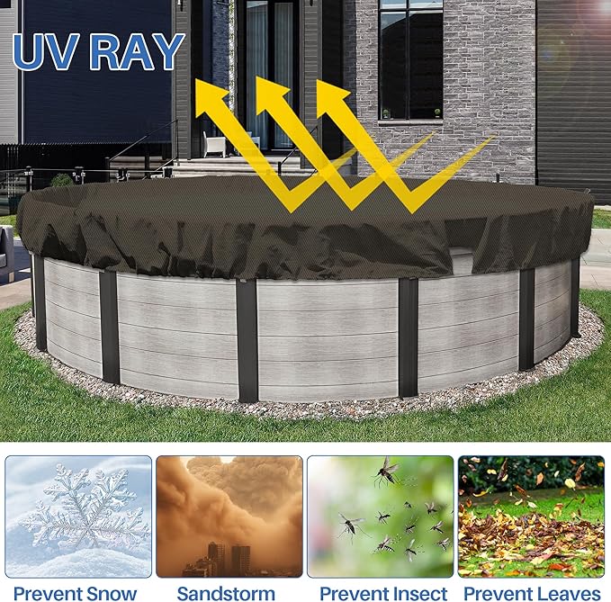 ECOOPTS 6 ft Round Pool Cover for Above Ground Pools, Swimming Pool Cover Protector Winter Safety Cover (Brown)