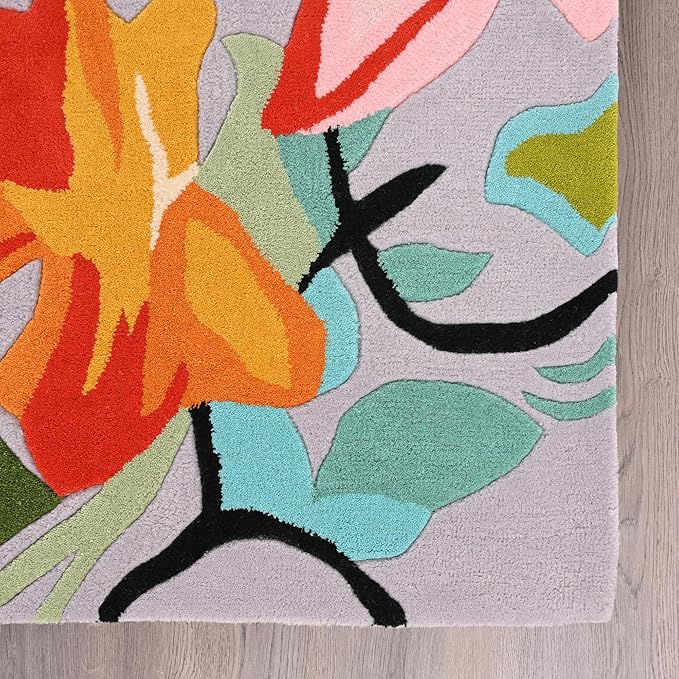 Handmade Wool Floral Area Rug for Living Room | Elegant Flower Garden Design, Soft, Thick and Durable | Bedroom, Dining Room & Home Decor Carpet (2.6' x 8', Floral K)