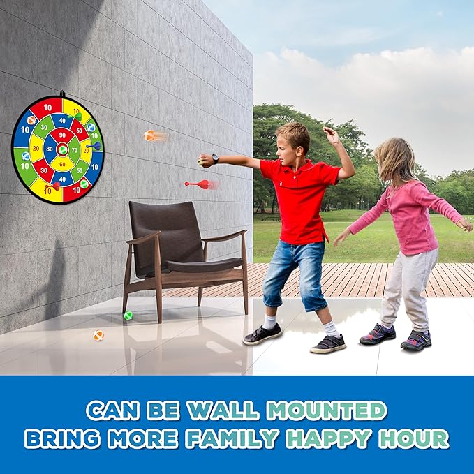 Large Dart Board for Kids, Kids Double-Sided Dart Board with Sticky Balls and Darts, Indoor/Outdoor Sport Fun Party Play Game Toys, Gifts for 3 4 5 6 7 8 9 10 11 12 Year Old Boys Girls