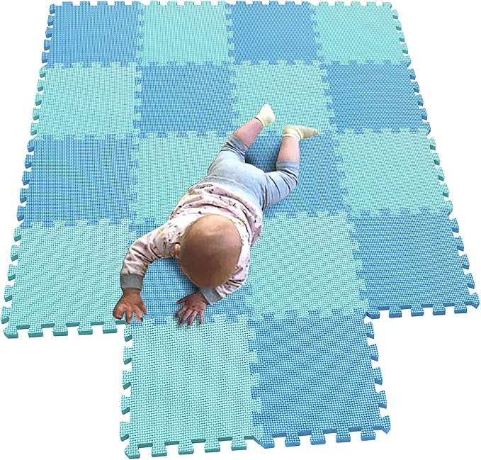 MQIAOHAM® 18 Pieces Puzzle Play Mats, Soft Baby Play Mat, Kids Interlocking Foam Floor Tiles, Toddlers Carpet Playmats G301018-107108