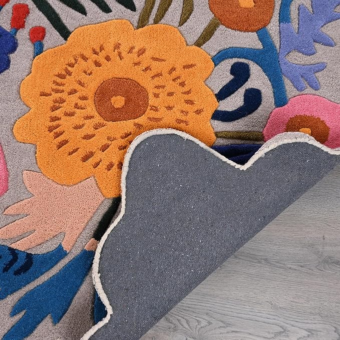 Handmade Wool Floral Area Rug for Living Room | Elegant Flower Garden Design, Soft, Thick and Durable | Bedroom, Dining Room & Home Decor Carpet (4' x 6', Floral H)