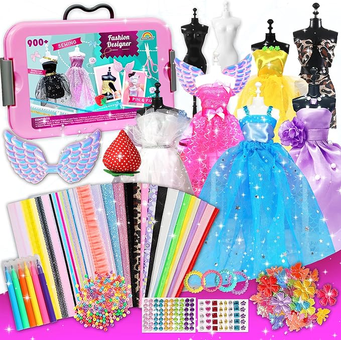 900+ Fashion Designer Kits for Girls with Mannequins-Kids Sewing Kits，Girls Fashion Design Gift，Arts and Crafts Kit，Girl Craft Activities Age 6 7 8 9 10 11 12