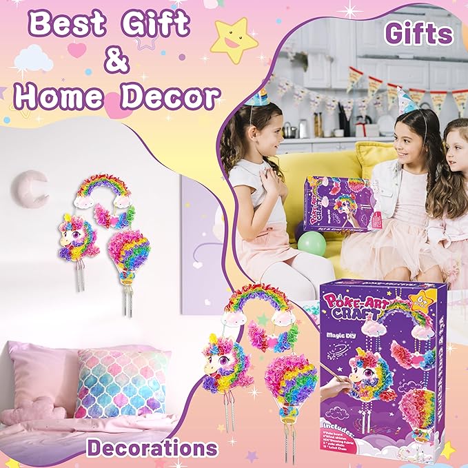 Alagoo Poke in Craft Unicorn DIY Kits - Arts and Crafts for Kids, Mess-Free Art Fun Craft Supplies, Creative Unicorn Birthday Decorations Craft Kits for Girls and Boys Ages 4 5 6 7 8 9