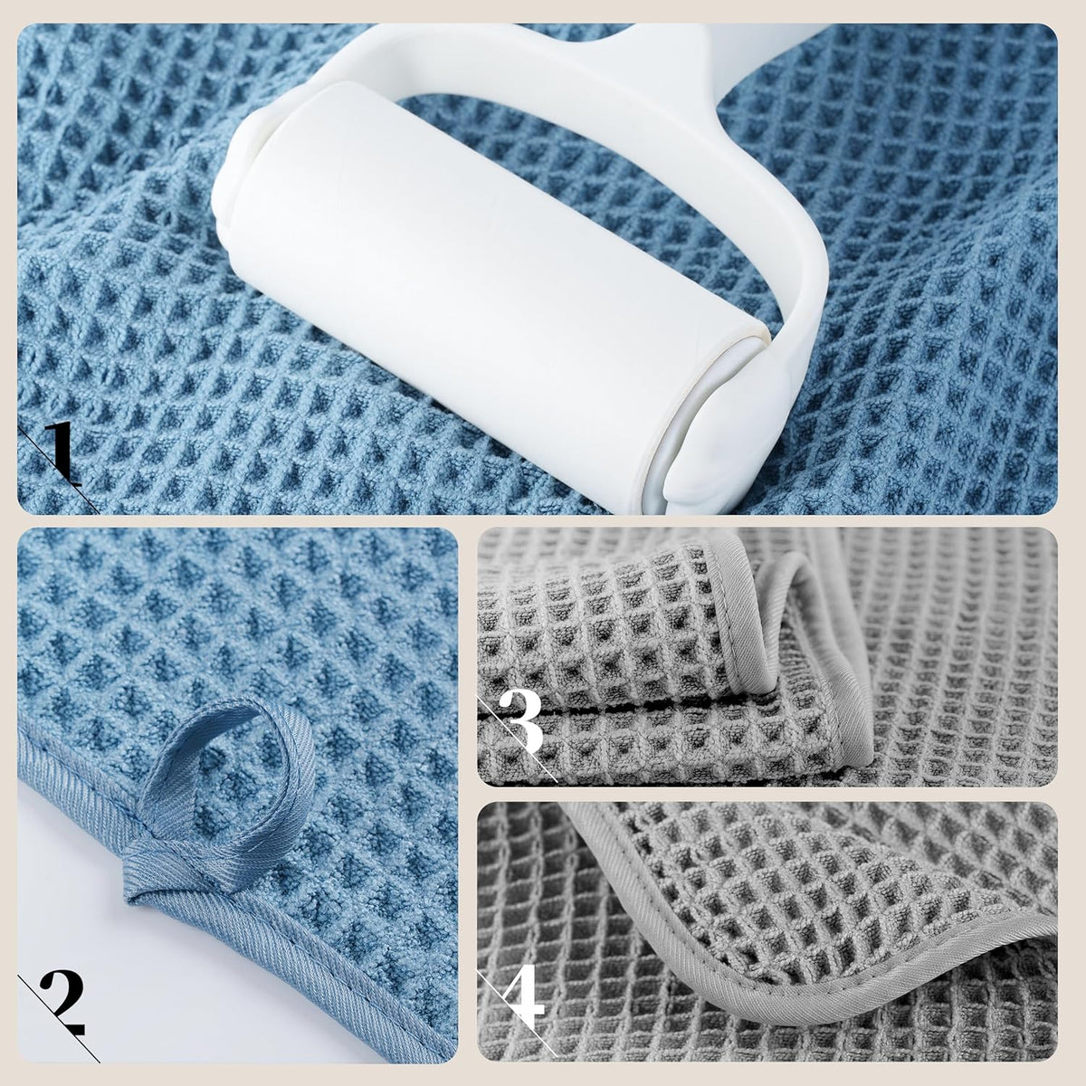 POLYTE Microfiber Oversize Quick Dry Lint Free Bath Towel, 60 x 30 in, 4 Pack (Waffle Weave)