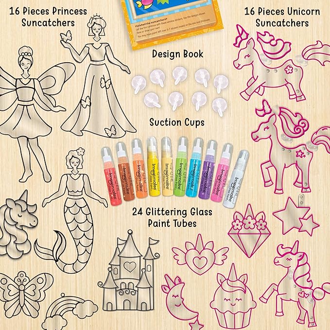 Imagimake Window Art Princess & Unicorn | Suncatcher Kit | Unicorn Toys for Girls Age 5-8 | Craft Kits for Ages 8-12 | Gifts for 5 Year Old Girls | Princess Toys