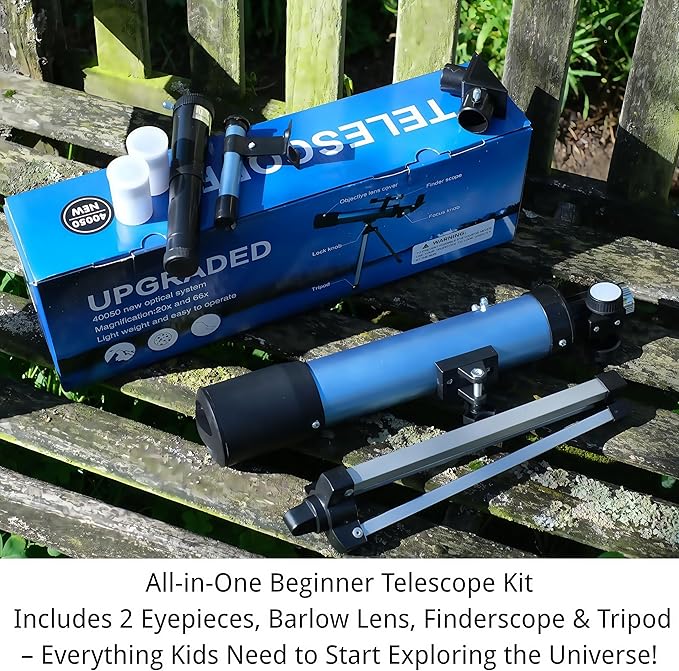 Telescope for Kids 50mm 100x Magnification Beginner Telescopio with Tripod, 2 Eyepieces & Finder Scope, STEM Educational Gift for Boys & Girls Ages 6-12, Portable Kids Telescope for Astronomy