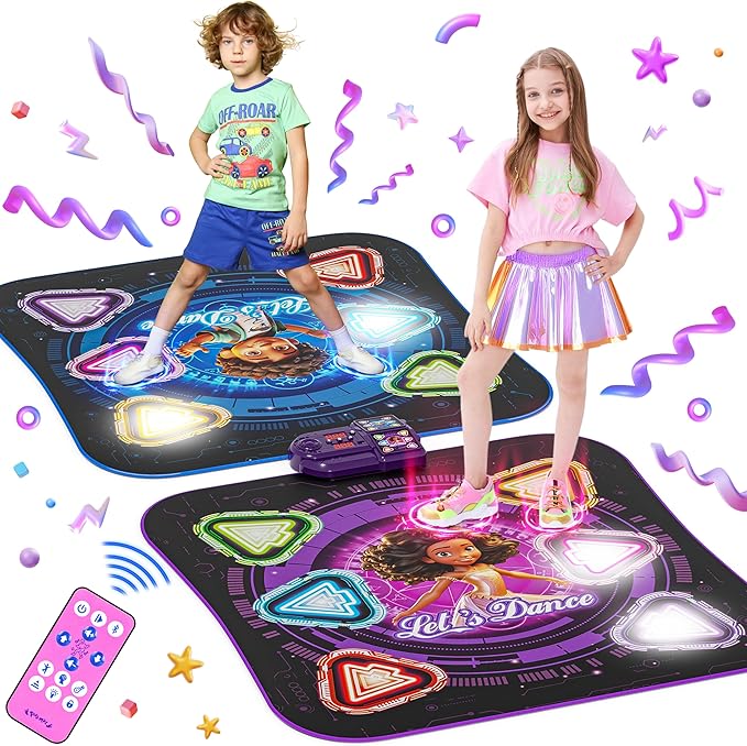 Dance Mat, 2025 Light Up 2-Player Opposing Dance Pad with Single & Double Player Modes, 12-Button Kids Music Toys with Bluetooth, Birthday for 3-12 Year Old Boys Girls