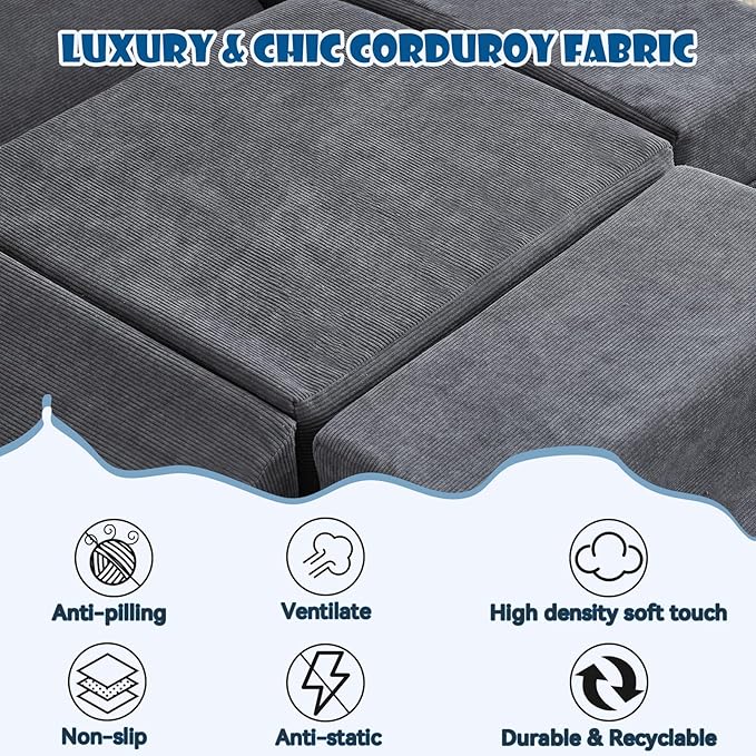 Jela Foam Blocks 6Pcs Soft Play Equipment Luxury Corduroy Fabric, Toddler Climbing Toys Indoor Soft Play for Toddlers
