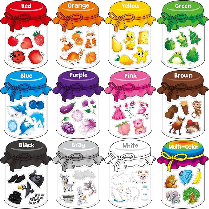12 Pieces Magnetic Color Sorting Toys, 60 Color Magnets Educational Refrigerator Whiteboard for Baby Toddlers Kids Magnets