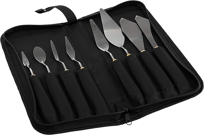 Creative Mark Stainless Steel Palette Knife Painting Tools - Paint Palette with Wooden Handle - Variety of Shapes and Sizes - Set of 8 w/Case, Set