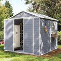 Aoxun 8 x 6 FT Outdoor Storage Shed with Window, Resin Shed with Floor & Lockable Doors, Garden Shed Waterproof Plastic Tool Shed with Sloped Roof for Backyard, Garden, Patio, Lawn, Grey