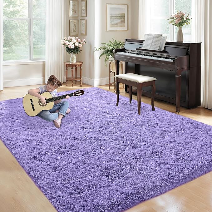 5x7 Area Rug for Living Room: Fluffy Shag Soft Washable Rugs Fuzzy Plush Indoor Carpet for Bedroom Nursery Playroom Dorm Kids Girls Boys Room (Purple, 5'x7')
