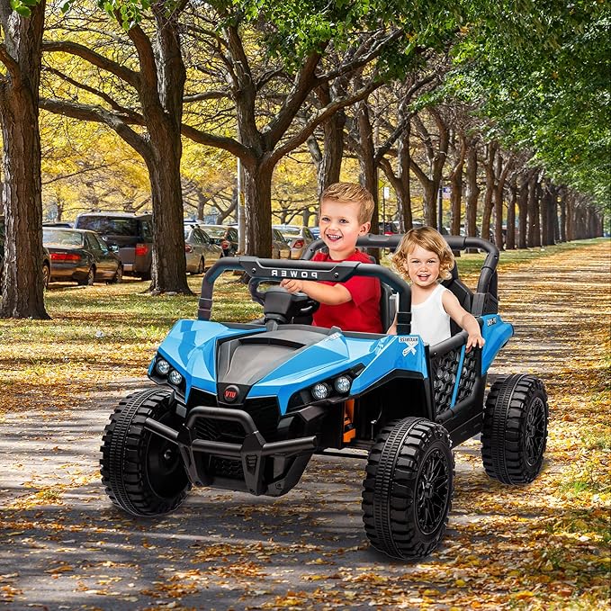 24V 2 Seater Ride On Car Truck, Power Wheels Kids UTV w/Parent Remote Control, 3.1 MPH Max Speed, Music Player, LED Lights & Storage, Electric Vehicle Ride On Toy for Kids Toddler Ages 3-8, Blue