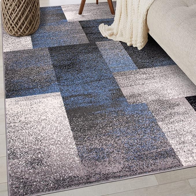 Rugshop Modern Distressed Boxes Area Rug 3' 3" x 5' Blue