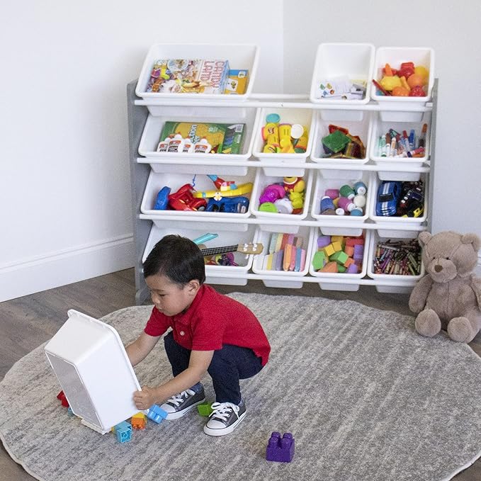 Humble Crew Supersized Toy Storage Organizer with 16 Removable Bins, Grey/White – Large Toy Storage for Toddlers Ideal for Kids' Rooms, Playrooms, and Nurseries - Modern Toy Bins for Kids