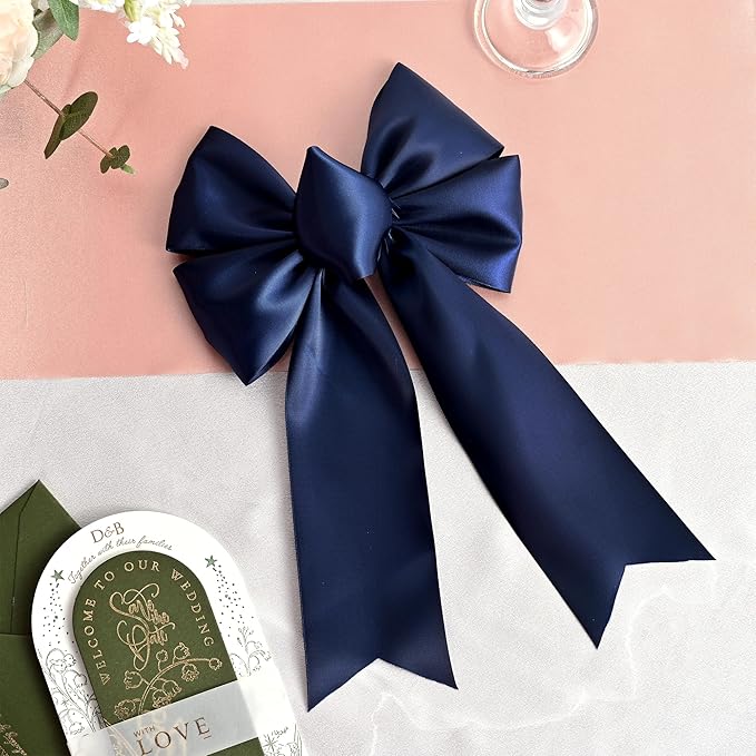Navy Blue Satin Ribbon 3 Inch X 15 Yards Solid Color Double Faced Ribbons Perfect for Crafts Wedding Decor Bow Making Arts Sewing and More
