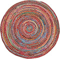 3' Round Handwoven Jute Chindi Area Rug - Colorful Boho Rugs for Living Room - Hand Braided Multicolor Bohemian Rug for Farmhouse, Bedroom, Dining Room, Classroom, Hallway, Kitchen, Office