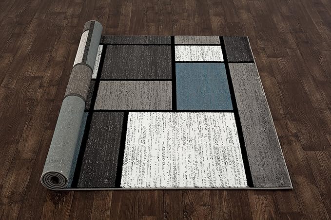 Rugshop Contemporary Modern Boxes Area Rug 7' 10" X 10' 2" Blue/Gray