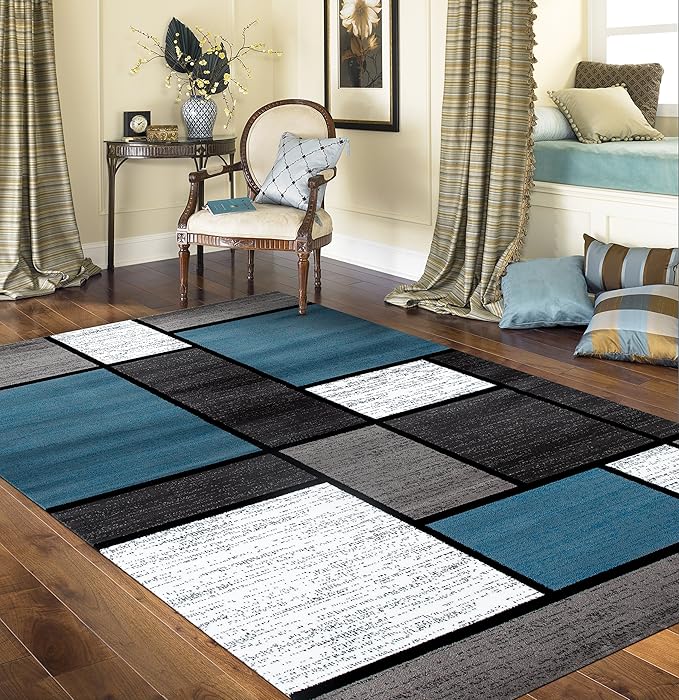 Rugshop Contemporary Modern Boxes Area Rug 7' 10" X 10' 2" Blue/Gray