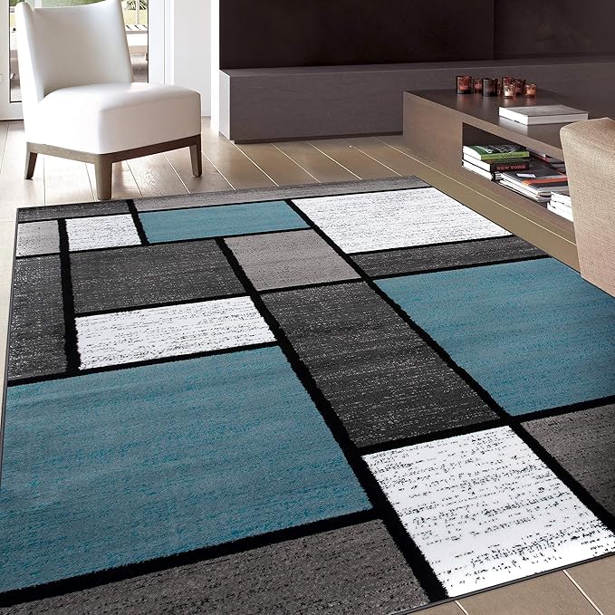 Rugshop Contemporary Modern Boxes for Home Office,Living Room,Bedroom,Kitchen Non Shedding Area Rug 12' x 15' Blue
