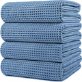 POLYTE Microfiber Oversize Quick Dry Lint Free Bath Towel, 60 x 30 in, 4 Pack (Waffle Weave)