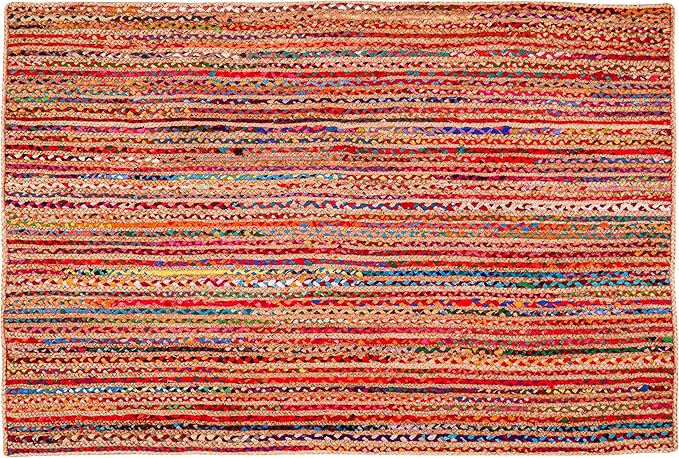 3'x5' Handwoven Jute Chindi Area Rug - Colorful Boho Rugs for Living Room - Hand Braided Multicolor Bohemian Rug for Farmhouse, Bedroom, Dining Room, Classroom, Hallway, Kitchen, Office