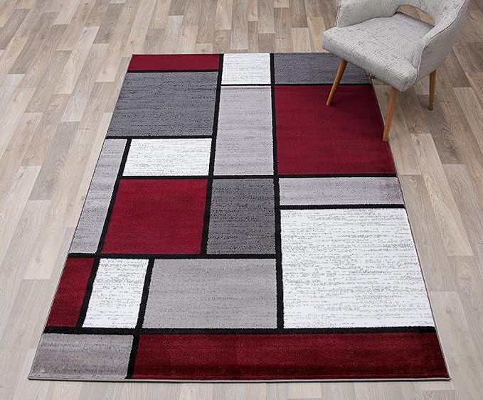 Rugshop Contemporary Modern Boxes Area Rug 7' 10" X 10' 2" Red