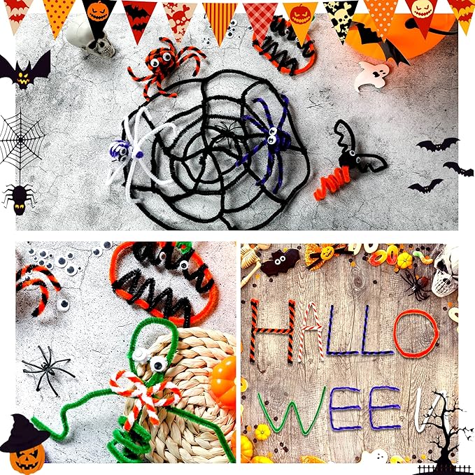 Halloween Pipe Cleaners,420 Pcs Halloween Pipe Cleaners Craft Set Including 320Pcs Pipe Cleaners &100Pcs Wiggle Googly Eyes Self Adhesive for Home&School DIY Art Crafts Daily or Halloween Decoration