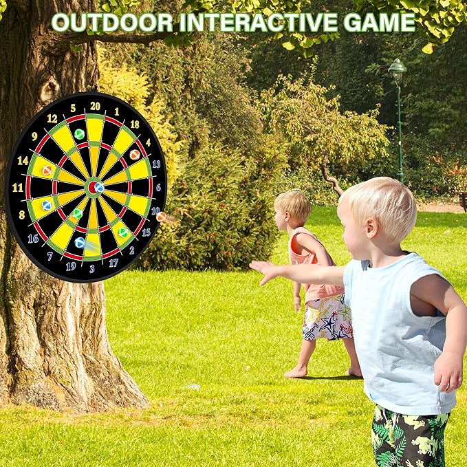 Large Dart Board for Kids, Kids Double-Sided Dart Board with Sticky Balls and Darts, Indoor/Outdoor Sport Fun Party Play Game Toys, Gifts for 3 4 5 6 7 8 9 10 11 12 Year Old Boys Girls