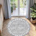 jinchan Round Rug 5ft Area Rug - Indoor Vintage Hallway Circle 5' Washable - Ultra-Thin Low Pile Soft Small Non Slip Distressed Floral Print for Living Room Dining Room Bedroom Entryway Grey