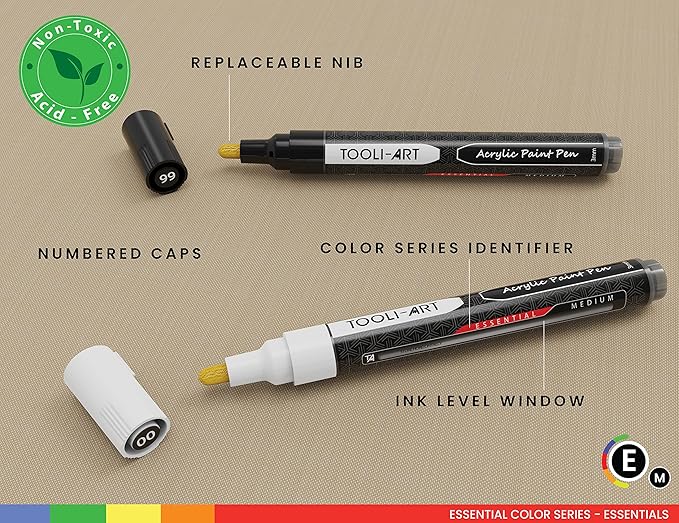 TOOLI-ART Black And White Acrylic Paint Markers Paint Pens Set For Rock Painting, Canvas, Mugs, Metal, Glass Paint, Fabric, Wood, DIY. Non Toxic, Quick Dry,Waterbas (MEDIUM)
