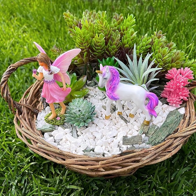 Mood Lab Fairy Garden - Fairy with Unicorn Set of 2 pcs - Miniature Figurines Statue Kit - Outdoor or House Decor