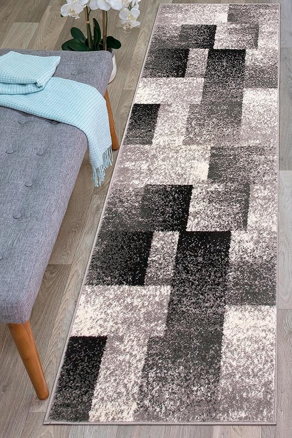 Rugshop Modern Distressed Boxes Runner Rug 2' x 7' Gray